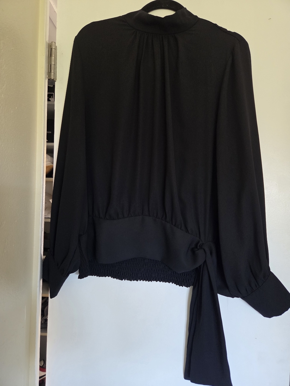 Ann Taylor Womens Black Smocked-Waist Long Sleeve Blouse